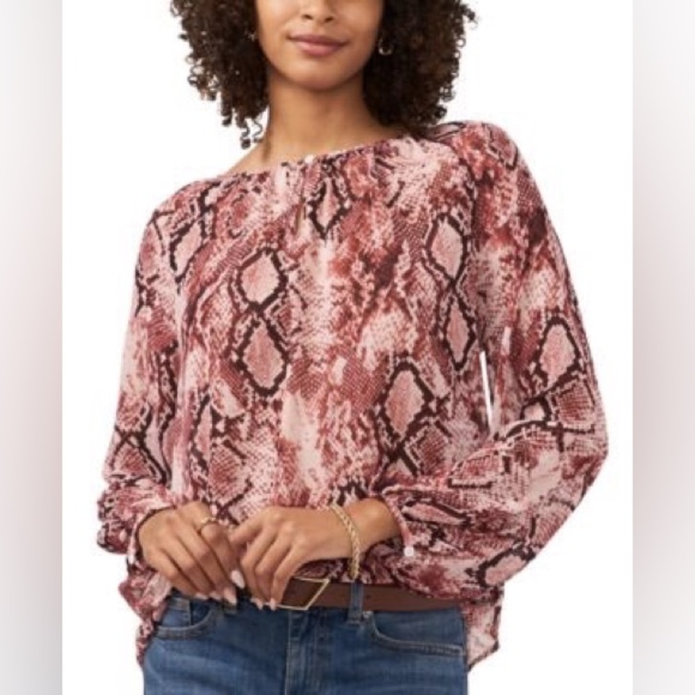 NWT VINCE CAMUTO PETITE SNAKE PRINT KEYHOLE LON HEIRLOOM ROSE - PL